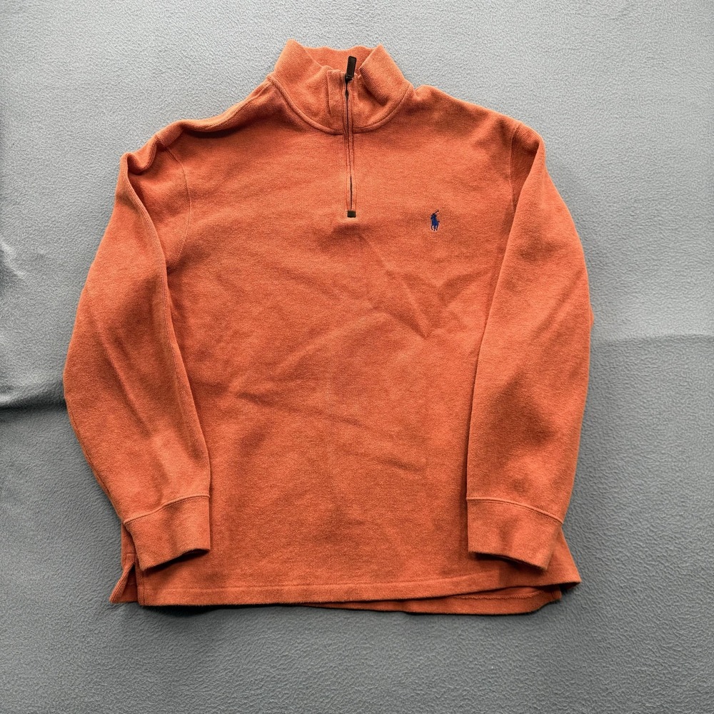 Polo Ralph Lauren Sweater Mens XL Orange 1/4 Zip Mock Neck Pullover Pony Logo